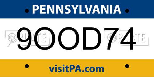 9OOD74 Pennsylvania License Plate