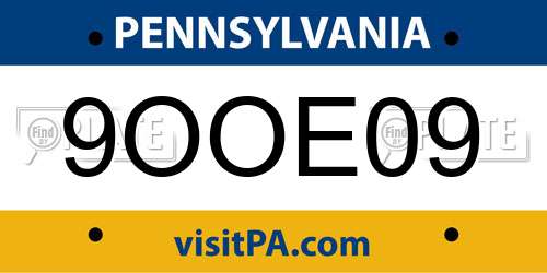 9OOE09 Pennsylvania License Plate
