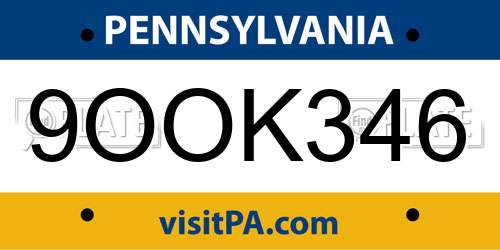 9OOK346 Pennsylvania License Plate