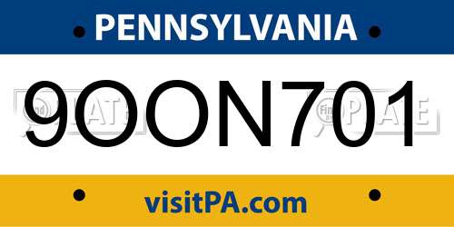 9OON701 Pennsylvania License Plate