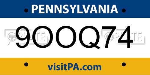 9OOQ74 Pennsylvania License Plate