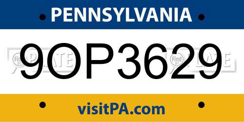 9OP3629 Pennsylvania License Plate
