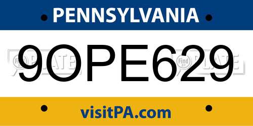 9OPE629 Pennsylvania License Plate