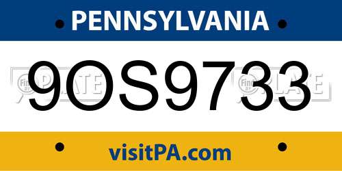9OS9733 Pennsylvania License Plate