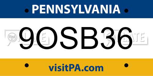 9OSB36 Pennsylvania License Plate