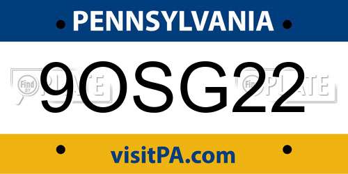 9OSG22 Pennsylvania License Plate