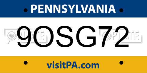 9OSG72 Pennsylvania License Plate