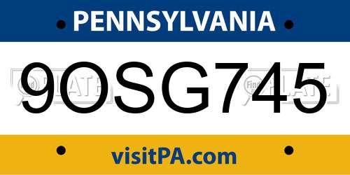 9OSG745 Pennsylvania License Plate