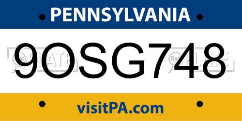 9OSG748 Pennsylvania License Plate