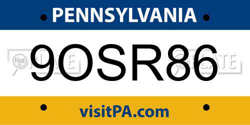 9OSR86 Pennsylvania License Plate