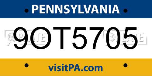 9OT5705 Pennsylvania License Plate