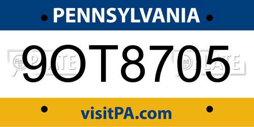 9OT8705 Pennsylvania License Plate