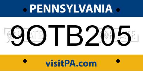9OTB205 Pennsylvania License Plate