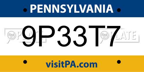 9P33T7 Pennsylvania License Plate