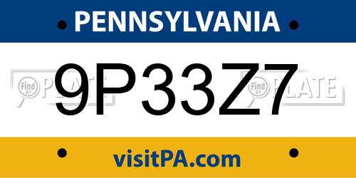 9P33Z7 Pennsylvania License Plate