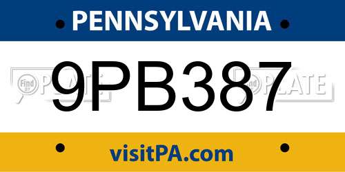 9PB387 Pennsylvania License Plate