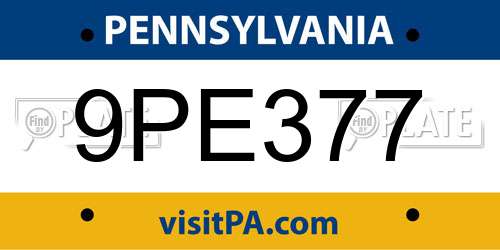 9PE377 Pennsylvania License Plate