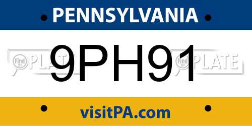 9PH91 Pennsylvania License Plate