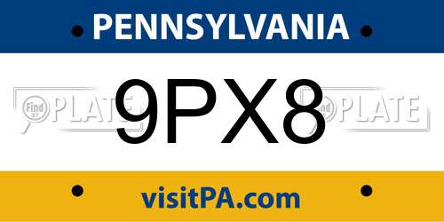 9PX8 Pennsylvania License Plate