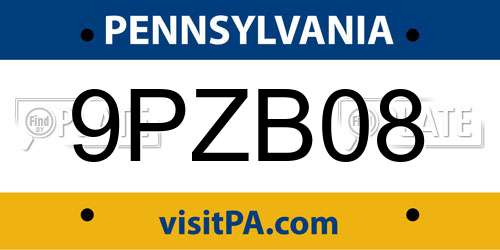 9PZB08 Pennsylvania License Plate