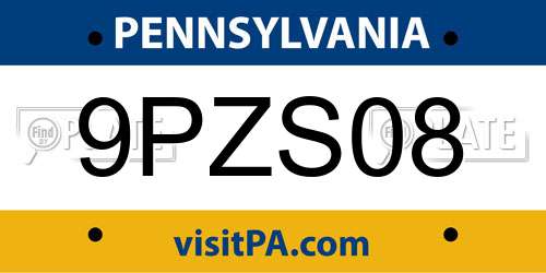 9PZS08 Pennsylvania License Plate