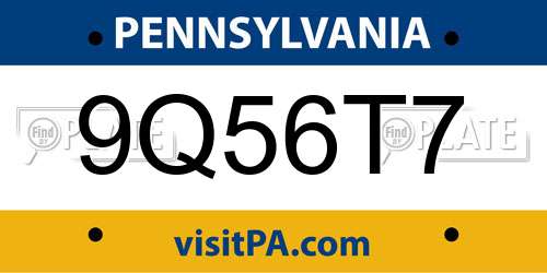9Q56T7 Pennsylvania License Plate