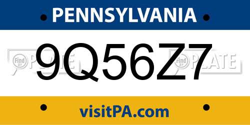 9Q56Z7 Pennsylvania License Plate