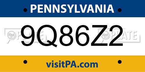 9Q86Z2 Pennsylvania License Plate