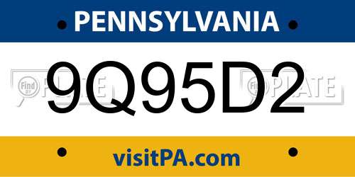 9Q95D2 Pennsylvania License Plate