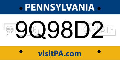 9Q98D2 Pennsylvania License Plate
