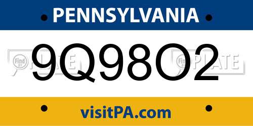 9Q98O2 Pennsylvania License Plate