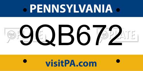 9QB672 Pennsylvania License Plate