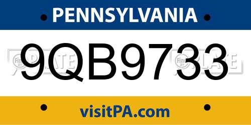 9QB9733 Pennsylvania License Plate