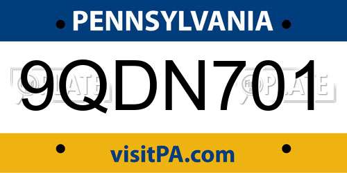 9QDN701 Pennsylvania License Plate