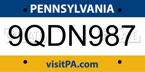 9QDN987 Pennsylvania License Plate