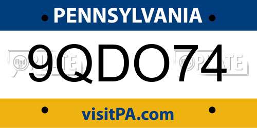 9QDO74 Pennsylvania License Plate