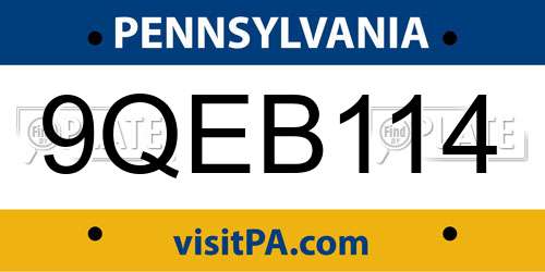 9QEB114 Pennsylvania License Plate