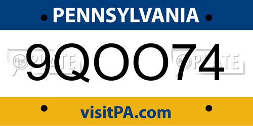 9QOO74 Pennsylvania License Plate