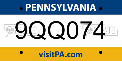 9QQ074 Pennsylvania License Plate