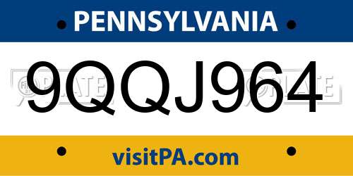 9QQJ964 Pennsylvania License Plate