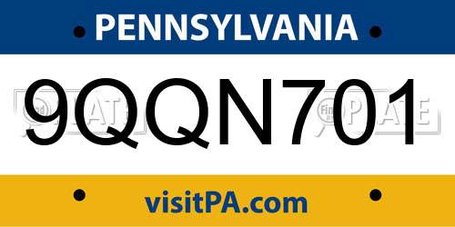 9QQN701 Pennsylvania License Plate