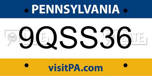 9QSS36 Pennsylvania License Plate