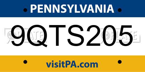 9QTS205 Pennsylvania License Plate