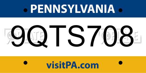 9QTS708 Pennsylvania License Plate