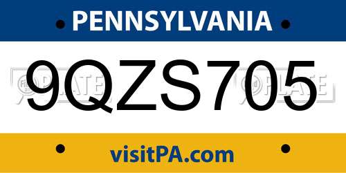 9QZS705 Pennsylvania License Plate
