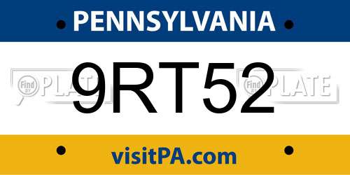 9RT52 Pennsylvania License Plate
