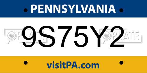 9S75Y2 Pennsylvania License Plate