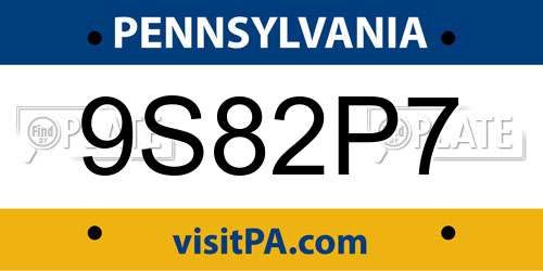 9S82P7 Pennsylvania License Plate