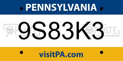 9S83K3 Pennsylvania License Plate