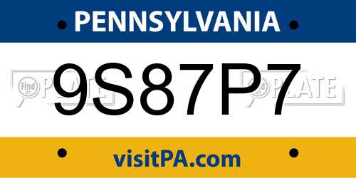 9S87P7 Pennsylvania License Plate